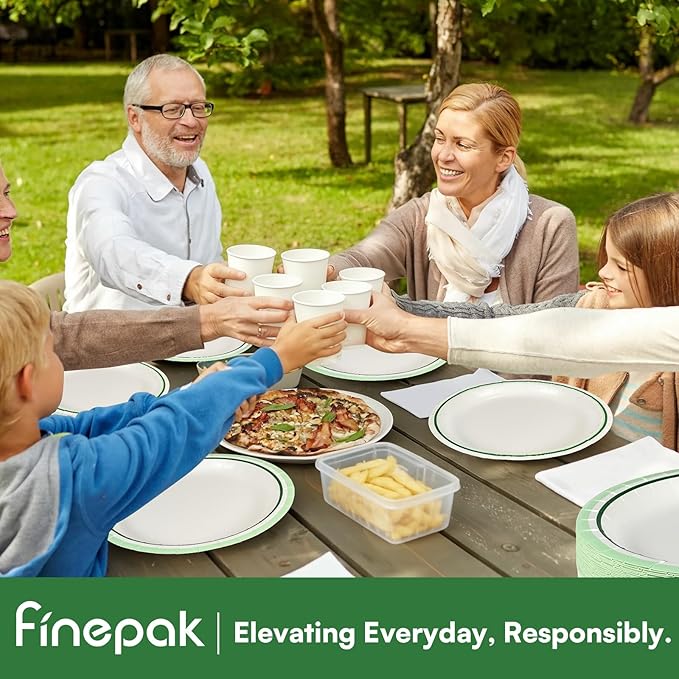 Disposable Paper Plates 10 Inch, 130PCS Paper Plates Bulk with Green Rims, Heavy Duty Paper Plates for Everyday Use, Picnic, BBQ, Microwave, Breakfast, Lunch & Dinner