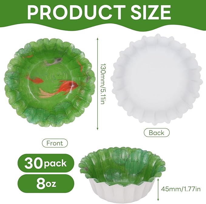 30 Pcs Small Paper Bowls, 8oz Floral Disposable Soup Bowl, Heavy Duty Printed Disposable Bowls For Snack,Dessert,Ice Cream,Salad, Party & Everyday Use(Swimming Fish)