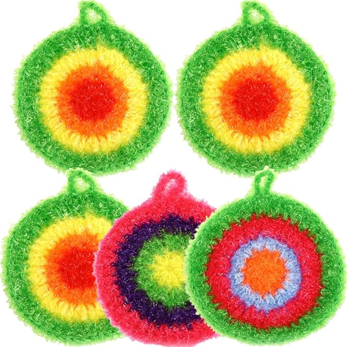 DECHOUS Dish Scrubber Sponge Set: Non Scratch Reusable Dish Sponges for Kitchen Cleaning - Cute Polyester Scouring Pads for Cookware Pots Pans Sink Household Use
