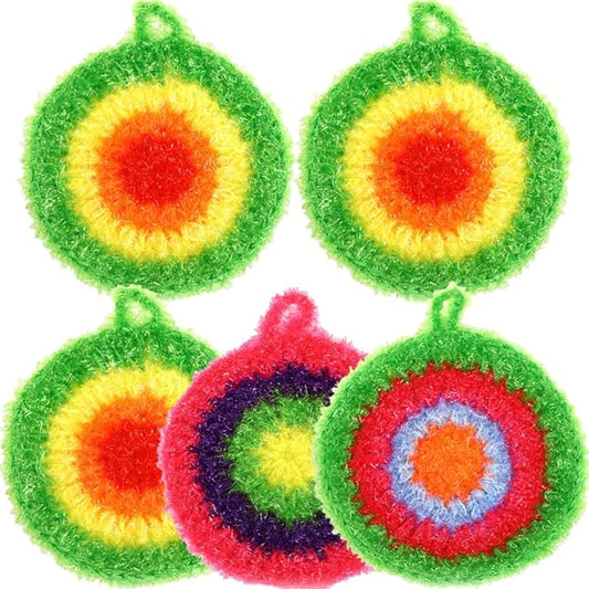DECHOUS Dish Scrubber Sponge Set: Non Scratch Reusable Dish Sponges for Kitchen Cleaning - Cute Polyester Scouring Pads for Cookware Pots Pans Sink Household Use
