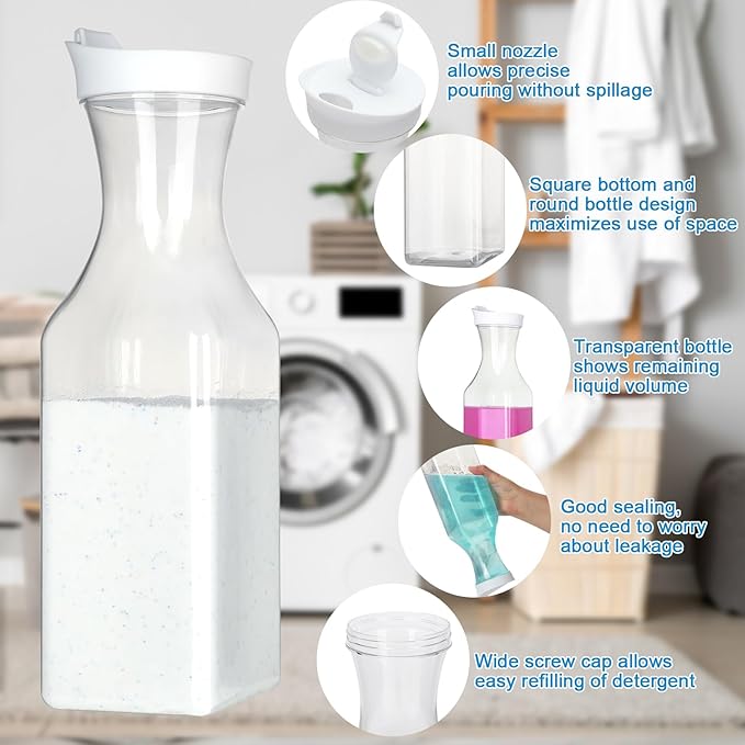 VZZNN 6 Pack Laundry Detergent Dispenser 53 oz Laundry Soap Dispenser with 20 Label Laundry Room Organization for Liquid Powder Bleach Scent Booster Beads
