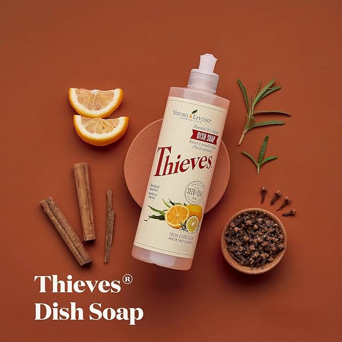 Young Living Thieves Dish Soap | 12 oz | Plant Based Dishwashing Liquid | Formulated with Lemon, Premium Essential Oils, and Water | Gentle on Hands | Ideal for Cleaning Dishes | 1 Pack