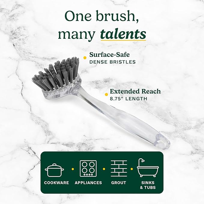 Cuisinart Dish Brush with Handle 2 Pack – Kitchen Scrub Brush for Dishes, Pots & Pans, Non-Scratch Dish Scrubber, Firm Bristles for Sink & Cookware, Comfortable Grip for Everyday Cleaning