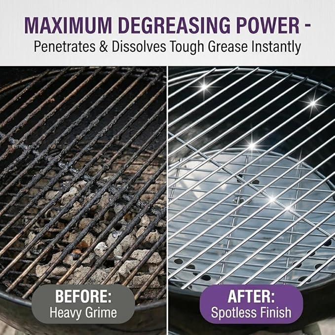 Outdoor Grill Cleaner Spray - Heavy Duty Grease & Burnt Food Remover for BBQ Grills, Stove Tops & Drip Pans
