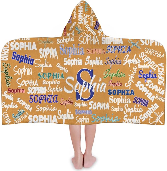 Personalized Hooded Kids Beach Towels - Toddler Bath Towel Girls Boys Swim Cover-ups for Children Pool Towels Lightweight Soft Beach Poncho 24x50IN, Orange Color Background