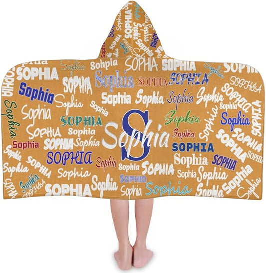 Personalized Hooded Kids Beach Towels - Toddler Bath Towel Girls Boys Swim Cover-ups for Children Pool Towels Lightweight Soft Beach Poncho 24x50IN, Orange Color Background