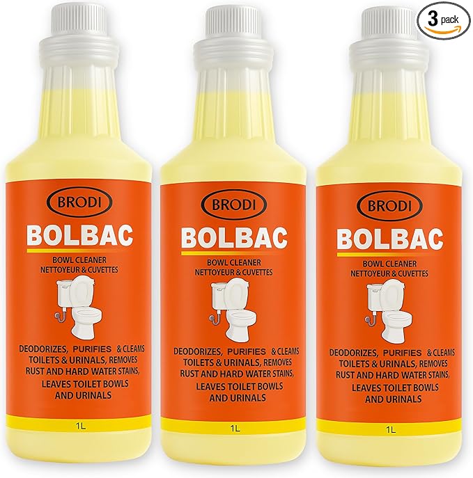 Brodi BolBac Heavy Duty Toilet Bowl Cleaner, High-Power 25-30% HCI Formula, Fast Lime & Rust Removal, Fixture-Safe, Removes Odor-Causing Build-Up (Pack of 3)
