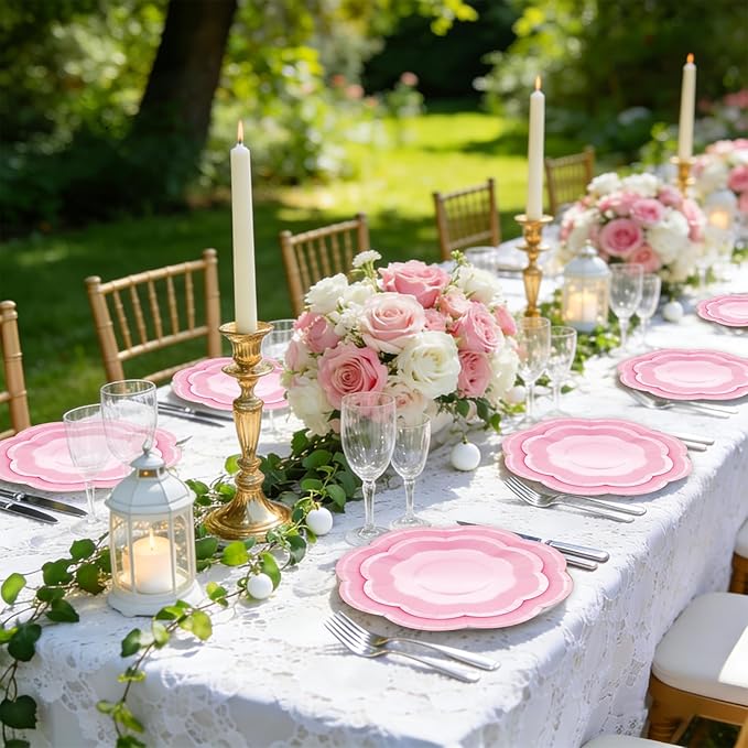 Light Pink Plates Party Supplies,9 inch Pink Paper Plates Disposable Scalloped for Birthday Cake Plate Baby Shower Dinner Wedding Dessert Party