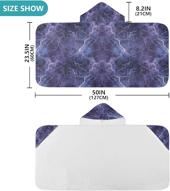 Hooded Towel for Kids Purple Lightning Beach Wrap Bath Towels 50x23.5in