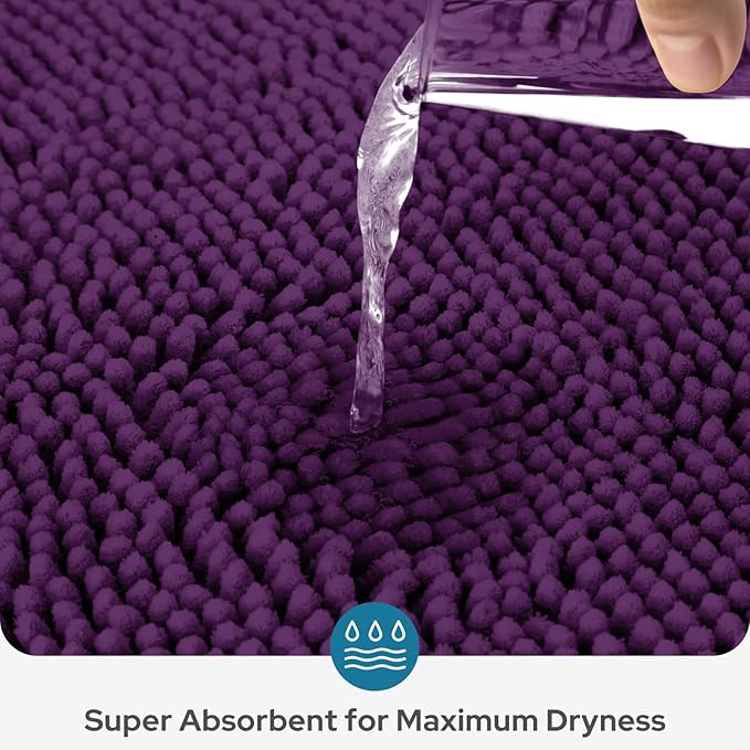 BYSURE Deep Purple Bathroom Rugs Sets 3 Piece Non Slip Extra Absorbent Plush Chenille Soft Washable Bath Mats