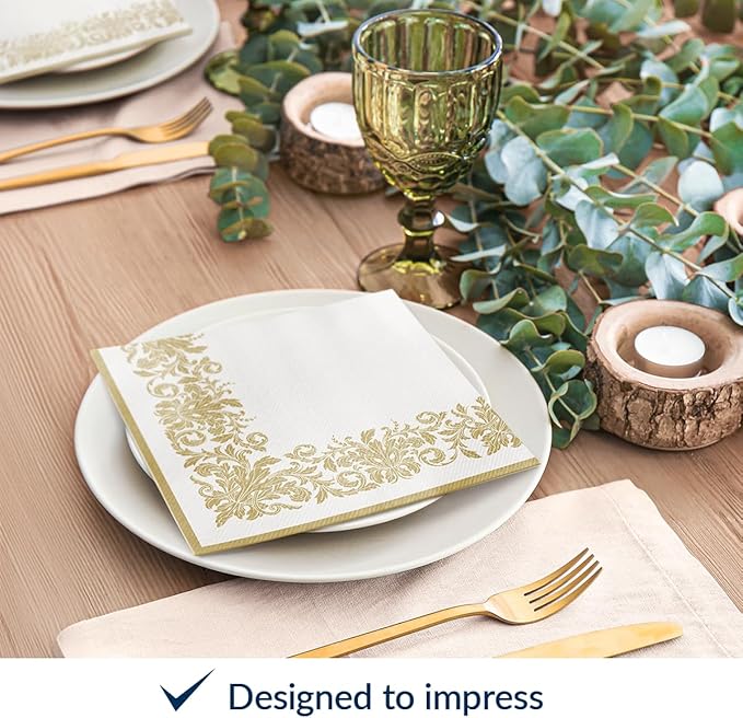 PAW - 50 Pieces Airlaid Paper Linen-Feel Napkins 16" x 16", Disposable Cloth-Like Napkins with Rose Design, Dinner Napkins for Kitchen, Party, Wedding, Barbecue, Picnic