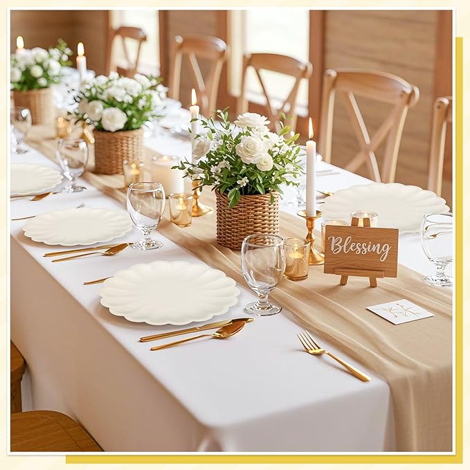 NatNarr 30 Pcs Ivory Paper Plates 9.5 In Scalloped Party Plates Disposable Heavy Duty Dinner Plates with Shell Edge Cream Plate for Wedding Baby Shower Birthday Party