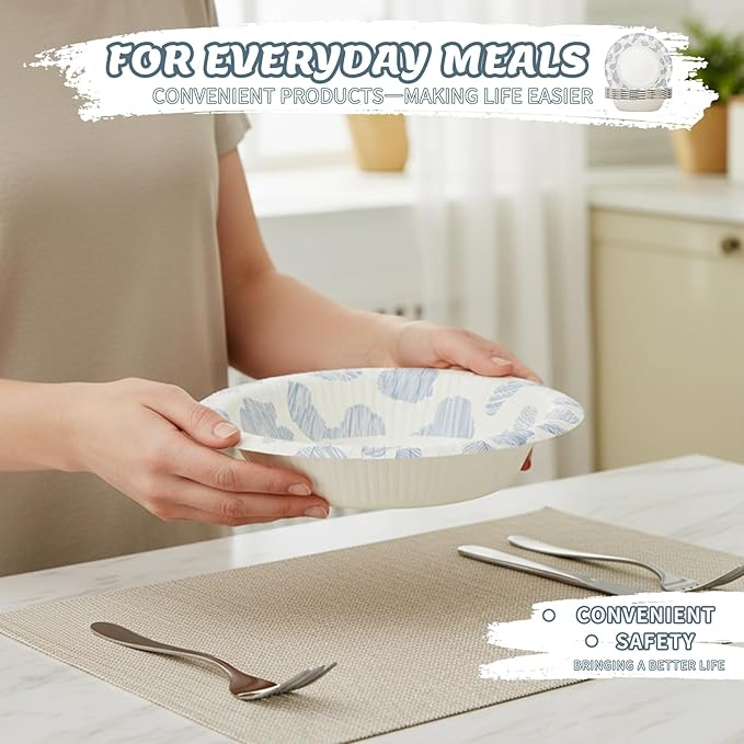 30 Pack Paper Bowls, 16 Oz Disposable Soup Bowl, Heavy Duty Printed Disposable Bowls Bulk For Snacks, Dessert, Breakfast, Lunch And Dinner Meals (Plain Spots)