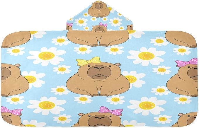 CEBUGI Cartoon Capybaras Hooded Bath Towel for Kids Absorbent Soft Bath Towel Wrap with Hood 50x23.5in Pool Beach Shower Towel for Boys Girls
