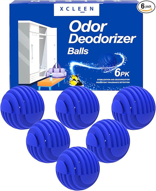 Xcleen Sneaker Deodorizer Balls Escape Scent 6 Pack, Odor Eliminator Balls for Closet Car Gym Bag, Long Lasting Small Space Air Freshener With Essential Oil