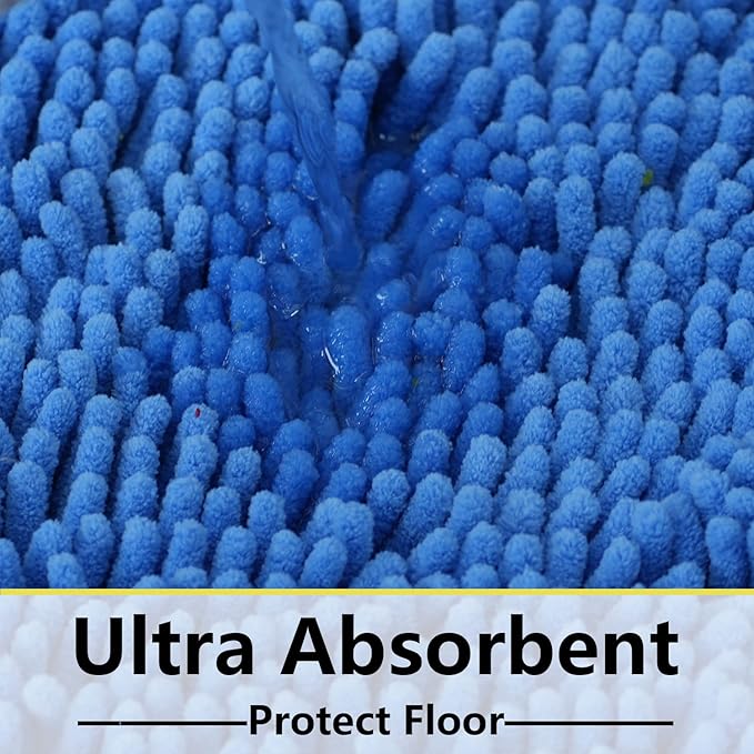 BOANKODU Bathroom Rug Set, 2 Piece U Shape Bath Mat - Absorbent Chenille, Non-Slip, Machine Washable - 32x20 + 20x20 Inch (Snow Cyan)