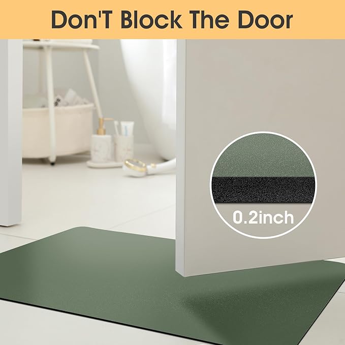 ACCUMTEK Non Slip Bath Mat, Thin Bathroom Rugs Fit Under Door, Quick Dry Bath Mats, Machine Washable Bath Rugs for Bathroom, Bathtub & Kitchen, Dark Green/Upgraded Solid/24 x17