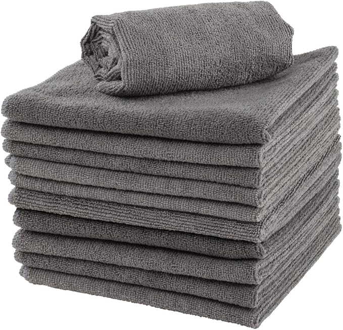 Restaurantware Clean Tek Professional 16 x 16 Inch Cleaning Cloths 100 Lint Free Microfiber Towels - Highly Absorbent Non Abrasive Gray Microfiber Cleaning Rags Reusable For All Purpose Use