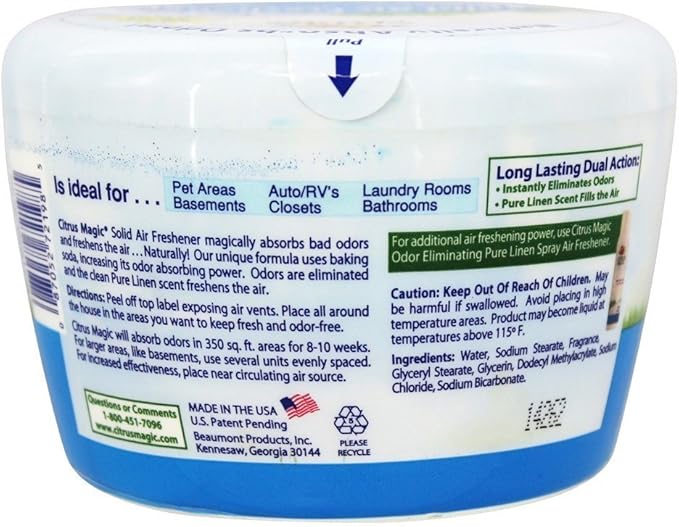 Citrus Magic Odor Absorbing Solid Air Freshener, Pure Linen, 20-Ounce