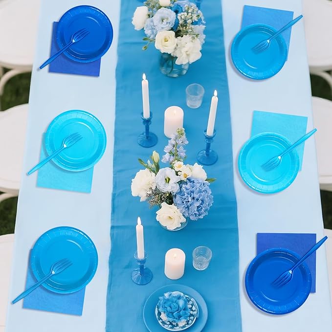 Serves 35 Guests Dusty Blue Plates and Napkins Party Supplies,7" Gradient Blue Birthday Dessert Paper Plates and Napkins,Disposable Party Dinnerware for Wedding,Graduation