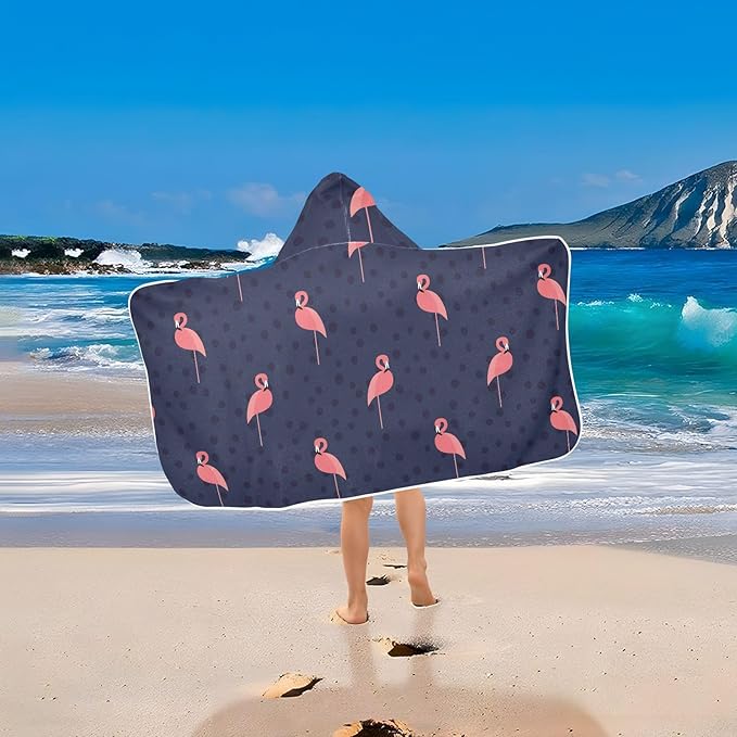 susiyo Kids Hooded Bath Towel Pink Flamingo Black Dots Beach Towel for Kids 23.5 x 50 Inch Microfiber Soft Absorbent Quick Dry Bath Swim Pool Towel Wrap Poncho Bathrobe with Hood for Kids Toddler
