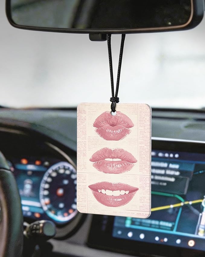 Coquette Girly Pink Orange Citrus Car Air Freshener 4pcs, How Lucky Are We Y2k Pink Bikini Lip Ace Card Hanging Scents Car Accessories Interior Mirror Decor for Women Girls
