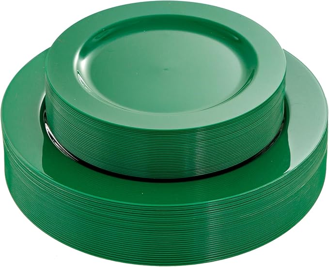 FLOWERCAT 60PCS Green Plates & St. Patrick's Day Plates - Heavy Duty Dark Green plates Disposable for Party&Event- Include 30PCS 10.25" Dinner Plates & 30PCS 7.5" Dessert Plates