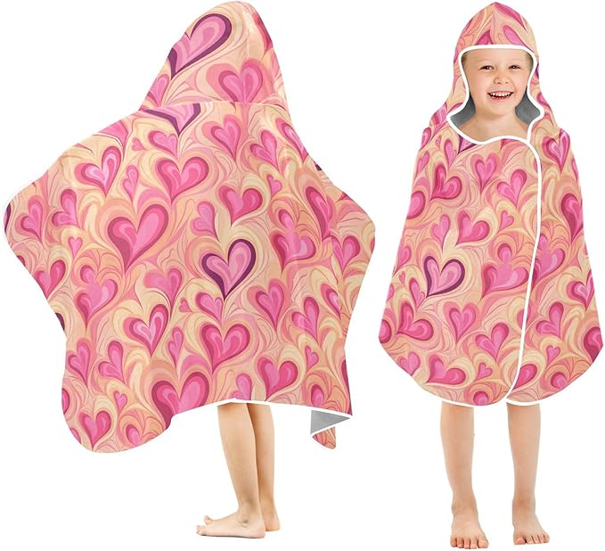 Kids Hooded Towels Pink Valentines Hearts Swimming Beach Towel 23.5" x 50" Bath Towel for Boys Girls 21216516
