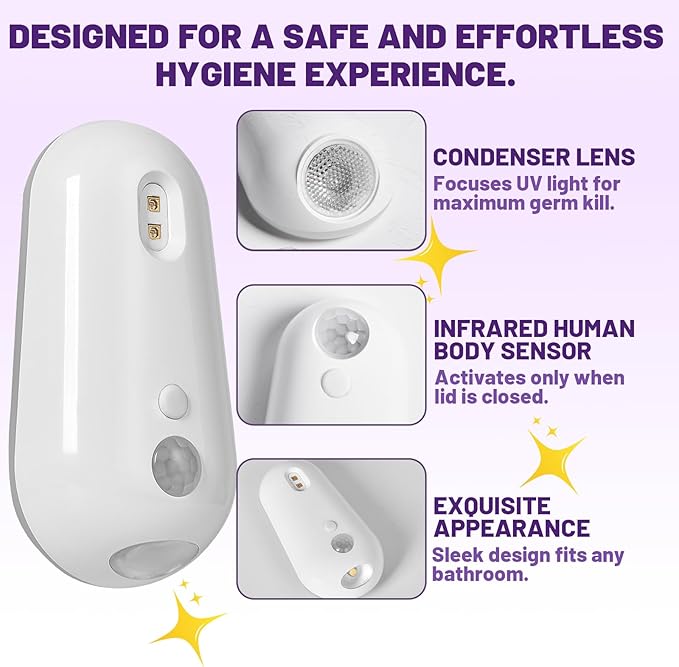 Self Cleaning UV Toilet Sanitizer Light, Light for Toilet, Motion-Activated, Smart Toilets Seat Odor, Easy Tool-Free Installation for Elderly & Pet, 2 Free Hygiene Toilets Seat Lifters (1PCS)
