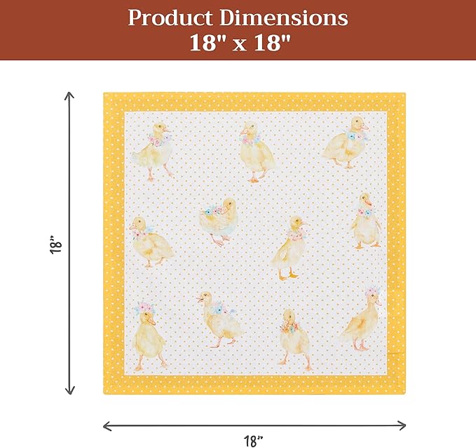 Maison d' Hermine 100% Cotton Cloth Napkins Set of 4 Everyday Reusable Square Napkins Cloth Washable Dinner Party Wedding Restaurant Hotel Kitchen Spring Summer (Ducklings in Spring, 18" x 18")