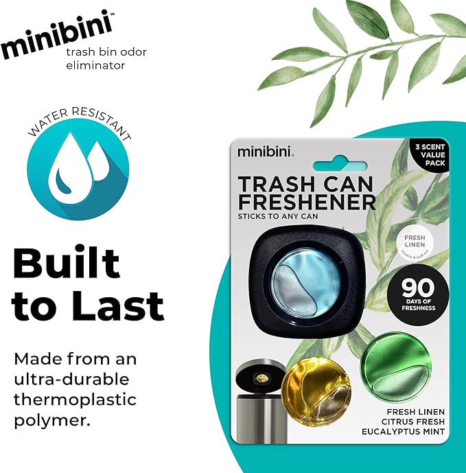 Minibini Trash Can Deodorizer and Odor Eliminator, Garbage Can Air Freshener and Odor Control Up to 90 Days, Device Plus Refill
