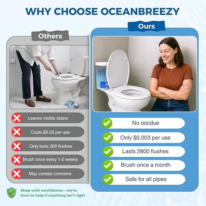 Automatic Toilet Bowl Cleaners Bottles, 2 Pack Long-Lasting Blue Toilet Cleaner Tablets, Septic Safe Toilet Tank Cleaner for Stain Prevention & Odor Removal, Up to 3 Months Each Bottle