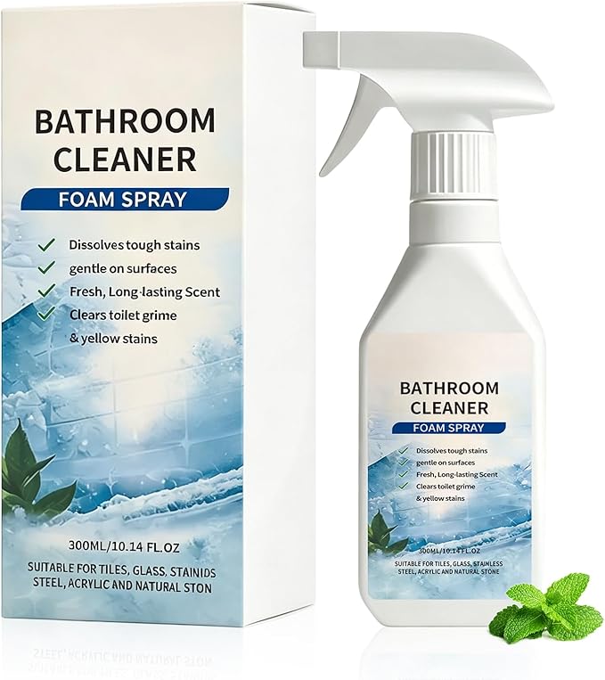 Scale Remover Bathroom Cleaner Foam Spray,Powerful Stubborn Stains Bathroom Cleaner Foam,Suitable for Tiles,Glass,Bathtub,Porcelain(1PCS)