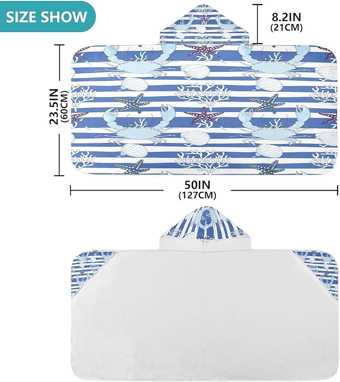 CEBUGI Shell Starfish Hooded Bath Towel for Kids Absorbent Soft Bath Towel Wrap with Hood 50x23.5in Pool Beach Shower Towel for Boys Girls