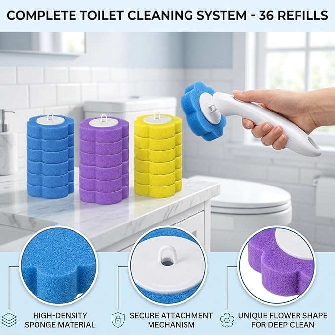 36PCS 2.28inch Disposable Toilet Bowl Cleaner Wand Refills, Toilet Wand, Hygienic Cleaning System for Modern Bathrooms, Easy to Use and Dispose