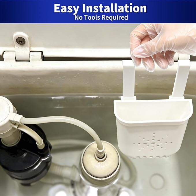 Controlled Release Toilet Bowl Cleaner Tablets Holder, 2-Pack Universal Toilet Tank Cleaner Dispenser, Adjustable Hanging Bleach Tablets Bracket for Long-Lasting Cleaning, Prevents Tank Buildup