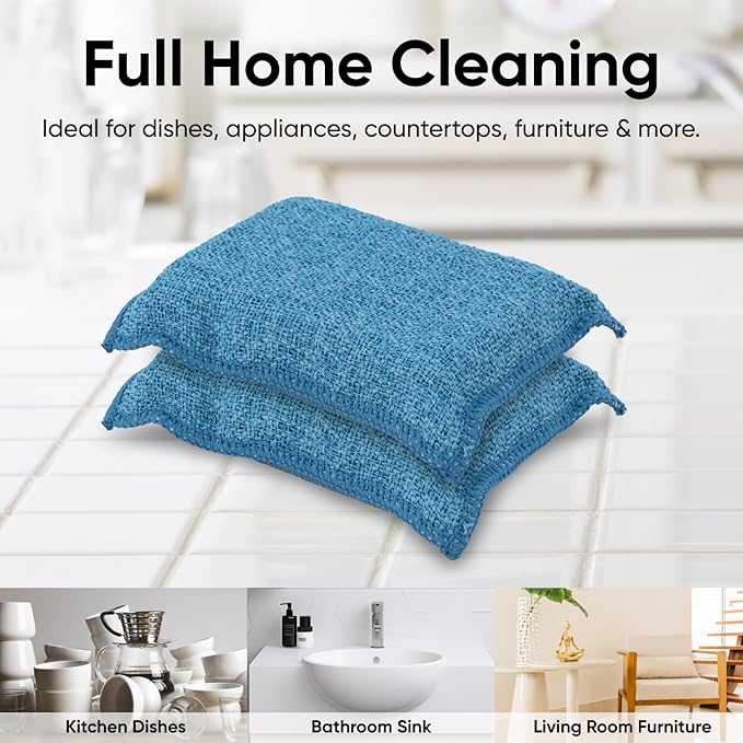 Miracle Microfiber Scrubbing Sponge, Blue Extra Scrubbing Power Sponge for Kitchen, Sink, Pot, Pan and Dish Washing, Super Absorbent and Rapid Drying 2-Pack