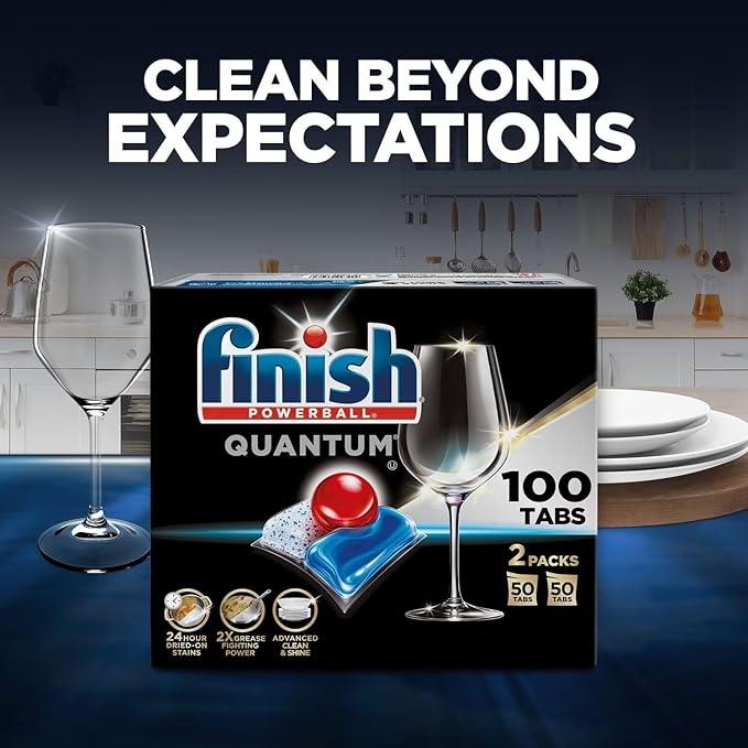 Finish - Quantum with Activblu Technology - 100 Tabs - Dishwasher Detergent - Powerball - Ultimate Clean and Shine - Dishwashing Tablets - Dish Tabs 50ct (Pack of 2)