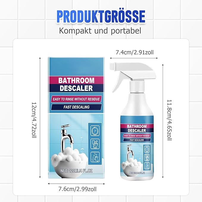 2025 New Bathroom Descaler Foam Cleaner, Upgrade 4.2 floz Bathroom Descaler, Stubborn Stains Cleaner, All Purpose Rinse Cleaning Foam Spray (1, 2pcs)