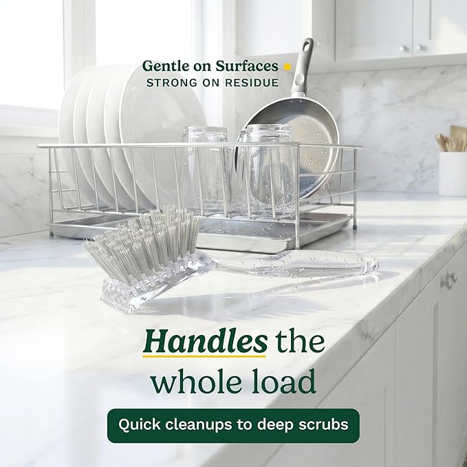 Cuisinart Dish Brush with Handle 2 Pack – Kitchen Scrub Brush for Dishes, Pots & Pans, Non-Scratch Dish Scrubber, Firm Bristles for Sink & Cookware, Comfortable Grip for Everyday Cleaning