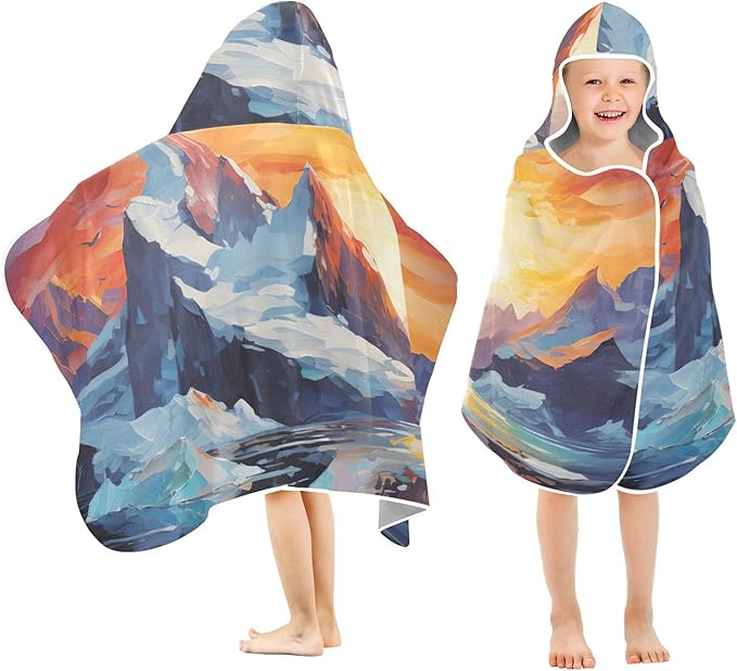Hooded Towel for Kids Snow Mountain Sunrise Beach Wrap Bath Towels 50x23.5in