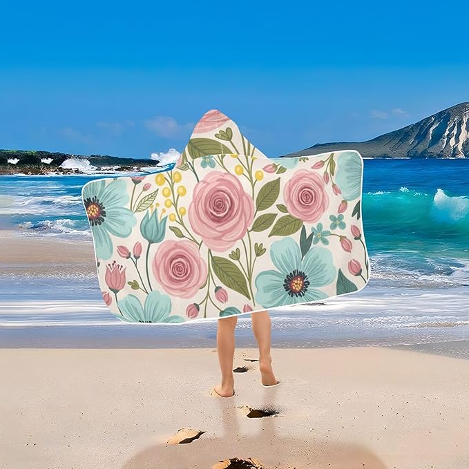 SUABO Kids' Bath Towels Spring Floral Hooded Towels for Boys Girls,Toddler Towels Multi-Purpose for Beach,Pool and Bathroom,23.5" x 50", Soft and Highly Absorbent