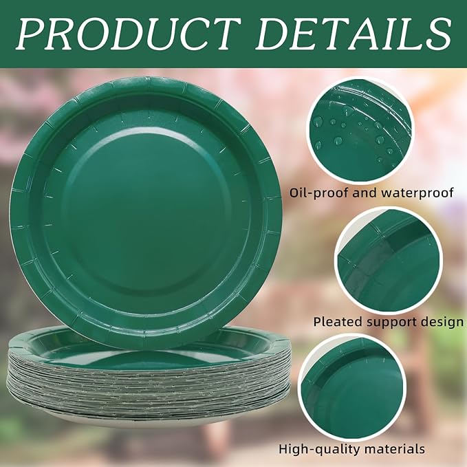 Green Paper Plates Bulk-Cake Plates Disposable Heavy Duty Dessert Plates 7 inch Paper Plates Green Disposable Plates for Appetizer Cake(50 count), Green7-50 pack