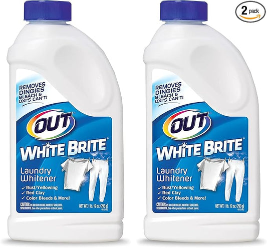 OUT White Brite Laundry Whitener Powder, Stain Remover Detergent Booster for Clothes, Removes Red Clay and Rust Stains on White Clothing and Uniforms, 1 Pound 12 Ounce - Pack of 2