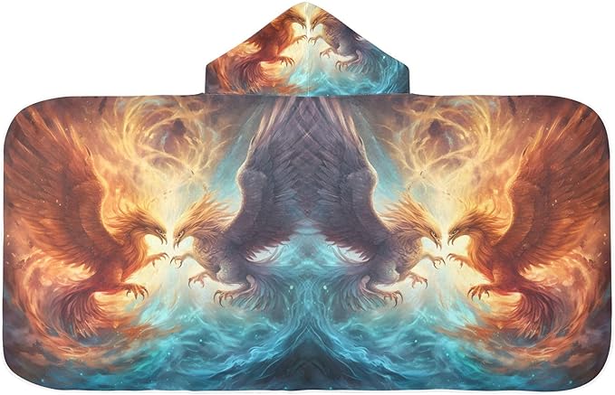Hooded Towel for Kids Ice and Fire Phoenix in Space Beach Wrap Bath Towels 50x23.5in