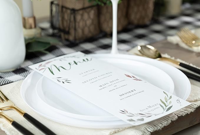 [30 Pack 8.6''] White Plastic Party Plates Edge Collection Premium heavyweight Elegant Disposable Tableware Dishes