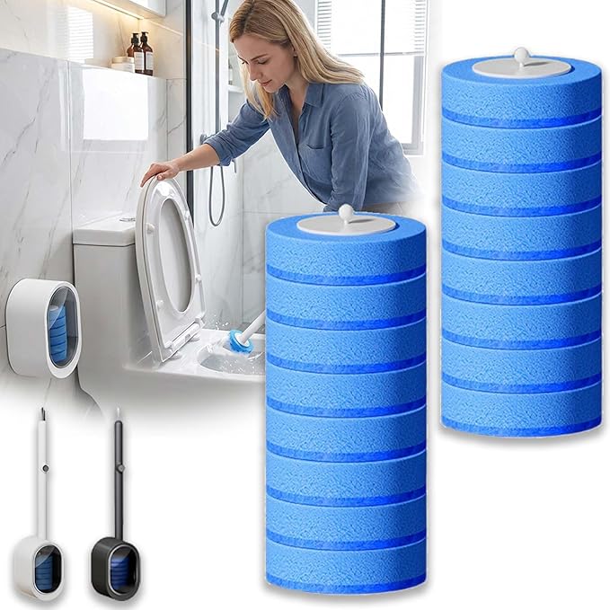 Disposable Toilet Bowl Cleaner Wand, Toilet Scrubber Kit with Self-Cleaning Disposable Pads – No Pre-Rinse (16Pcs Brush Heads)
