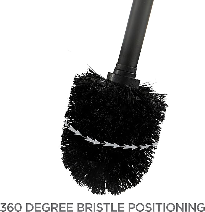 Bath Bliss Toilet Brush and Holder | Self Closing Lid | 360 Degree Brush Head | Bathroom Cleaning | Compact Size | Storage and Organization | Carbon