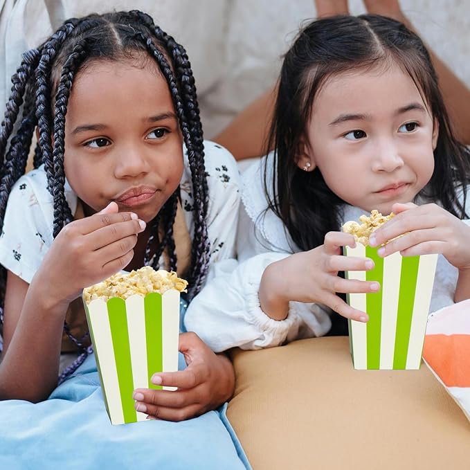 XIEHE 24 Pack Striped Popcorn Boxes - Carnival Parties Mini Paper Popcorn and Candy Containers, Party Supplies for Movie Nights (Green)
