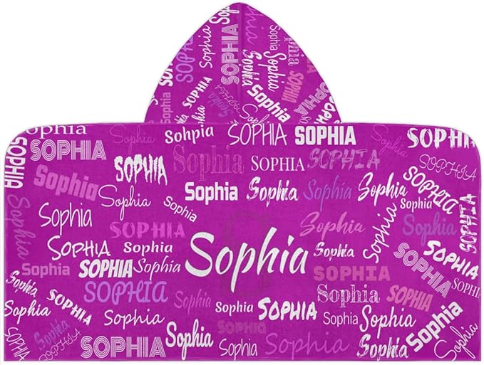 Custom Kids Hooded Bath Towel with Name, Personalized Name Hooded Towel for Boys Girls, Customized Beach Towel Gift for Children, 24" x 50", Solid Purple Pink Color